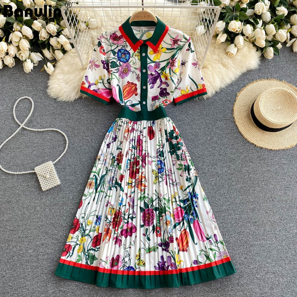 Pleated Dress Flower Print