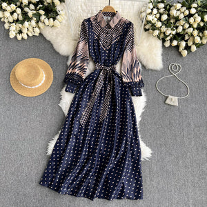 Retro Printed Long-sleeved Dress