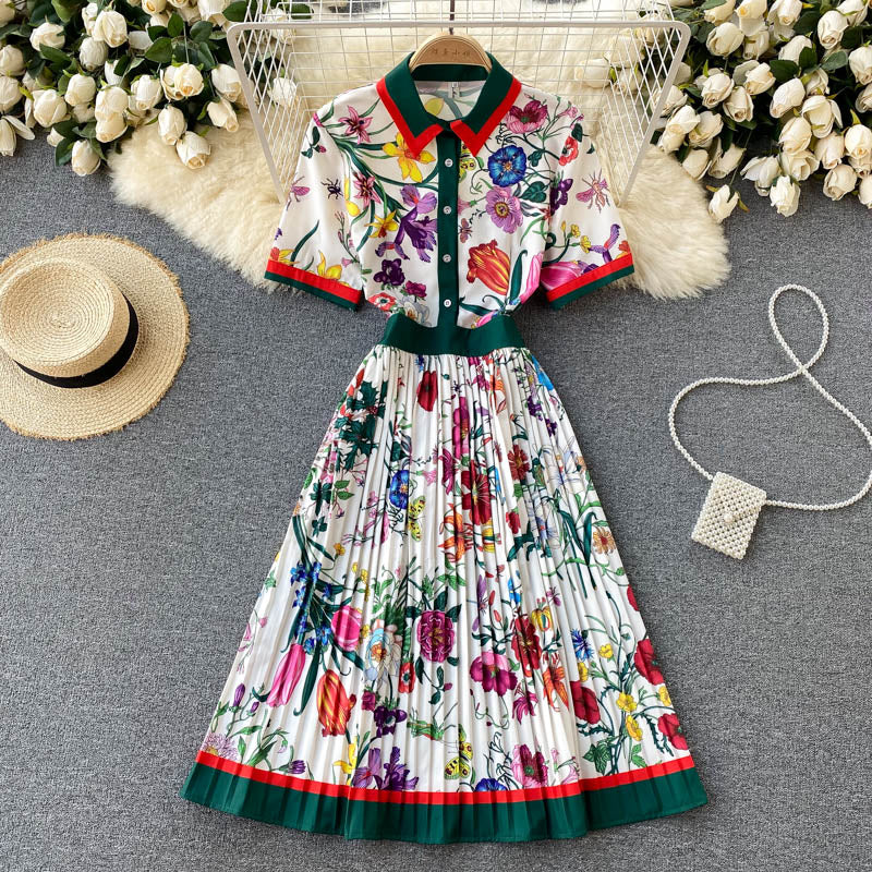 Pleated Dress Flower Print