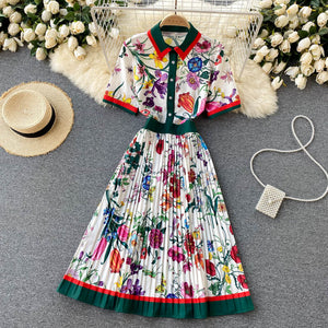 Pleated Dress Flower Print