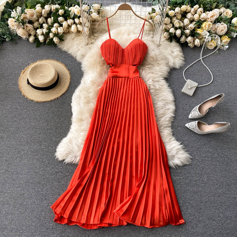 Long red outlet spaghetti strap dress