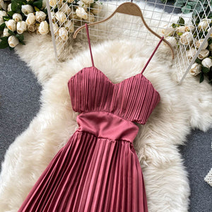 Spaghetti Strap Dress High Waist Pleated